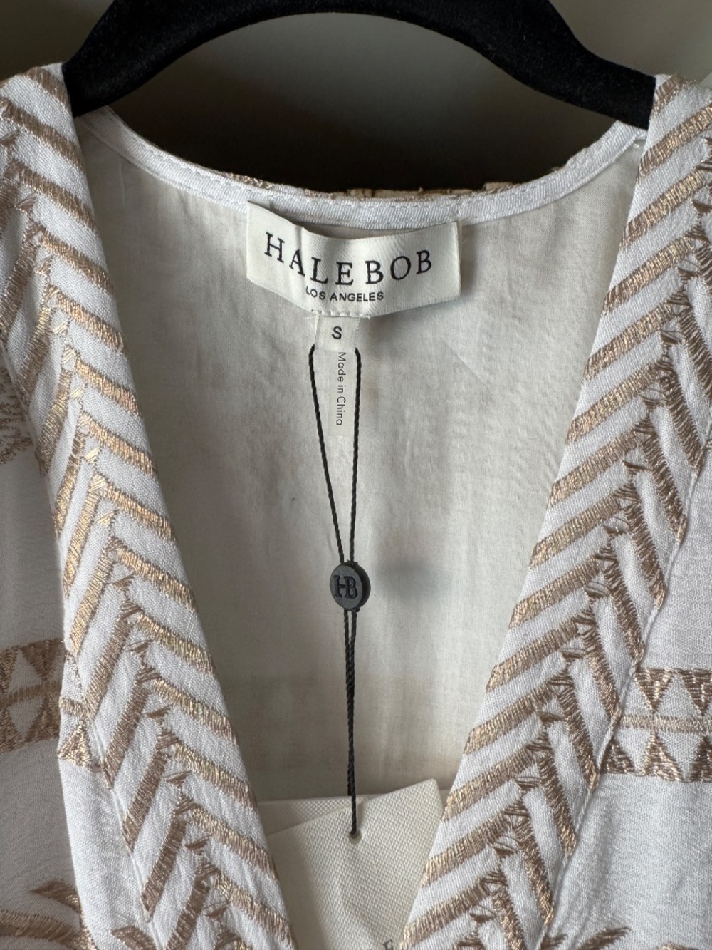 Hale Bob Lucia Dress White with Gold Embroidered details Long Sleeve NWT - Picture 4 of 12